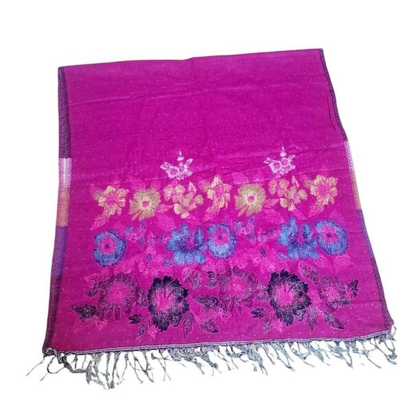 YAK Wool Accessories - High Quality Tibet Hand Loom Yak Wool Shawl Scarf Reversible Pink Floral 36x80